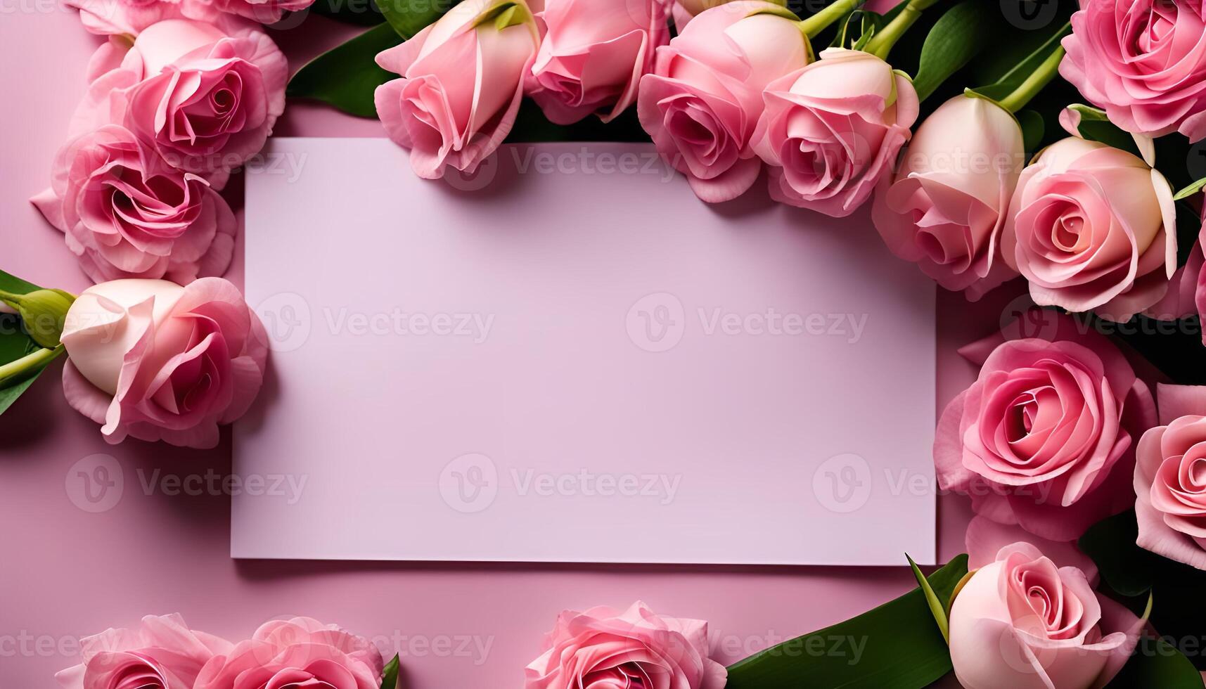 Pink Roses Around a Blank Card photo