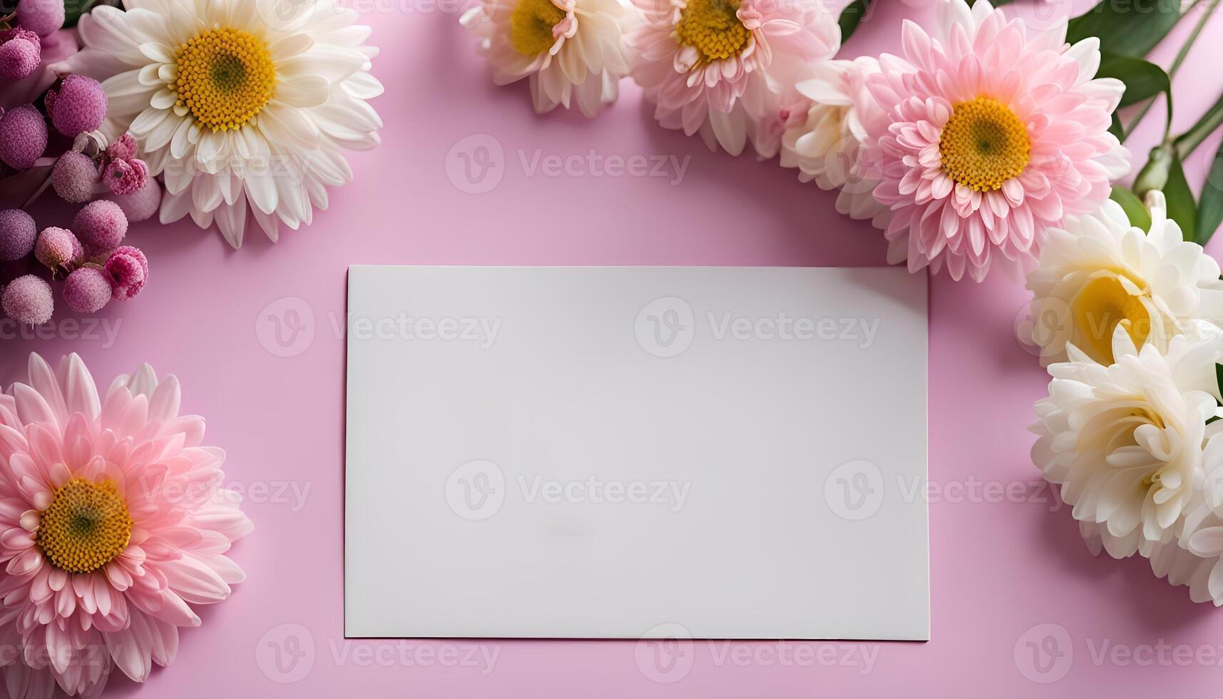 Blank Card Surrounded by Flowers photo