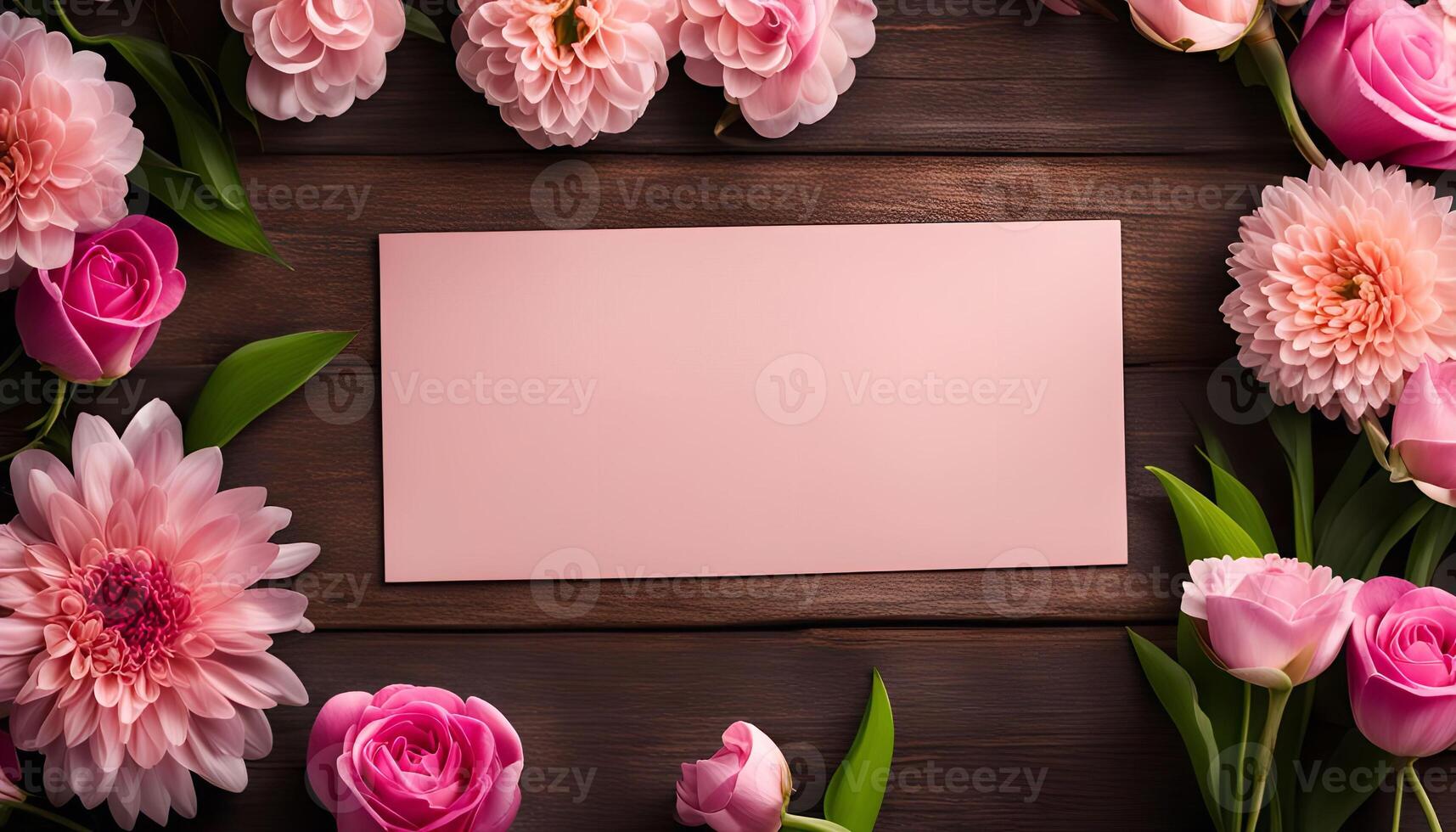 Pink Flowers and Empty Card photo