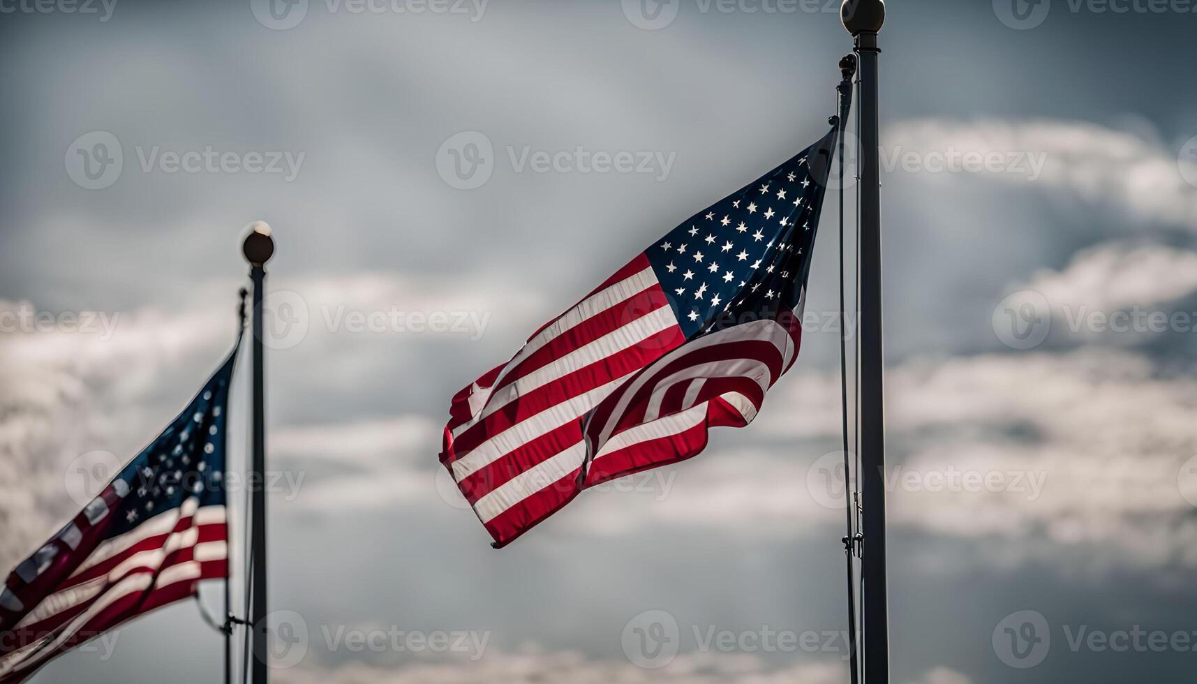 American Flags Waving in the Wind photo