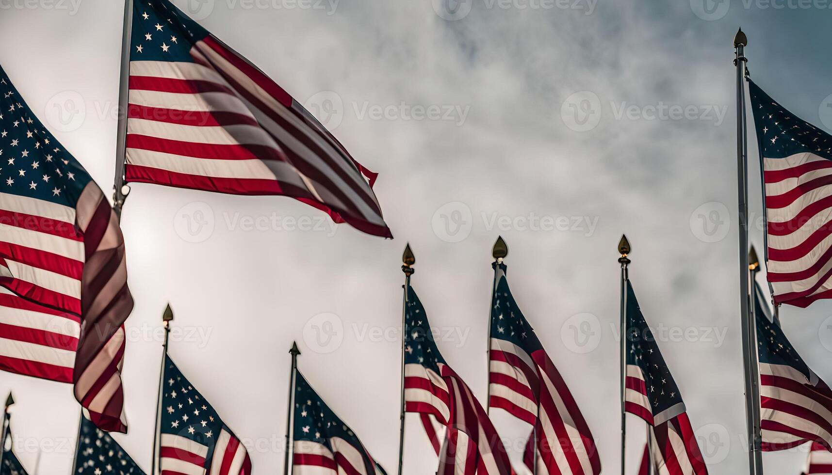 American Flags Waving in the Wind photo