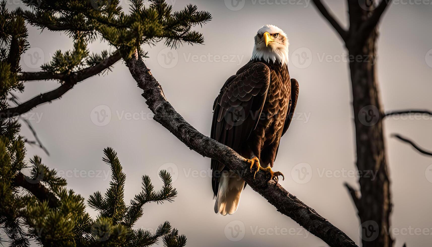 Majestic Bald Eagle Perched on a Branch photo