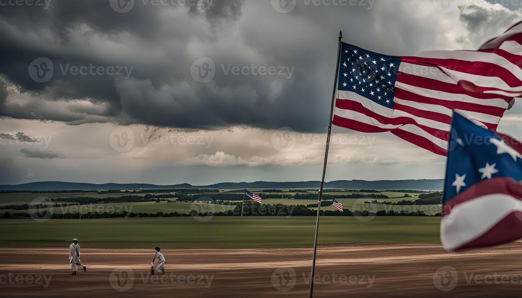 American Flags Over Field photo