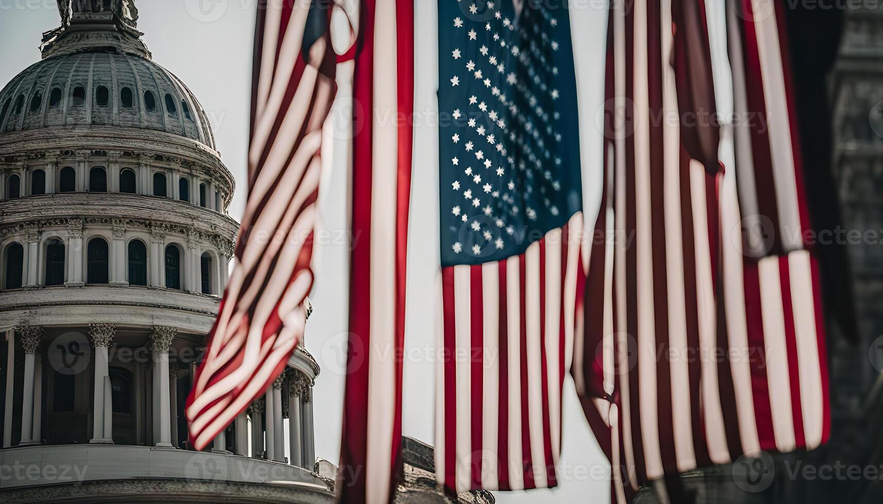 American Flags in Front of Capitol Building photo