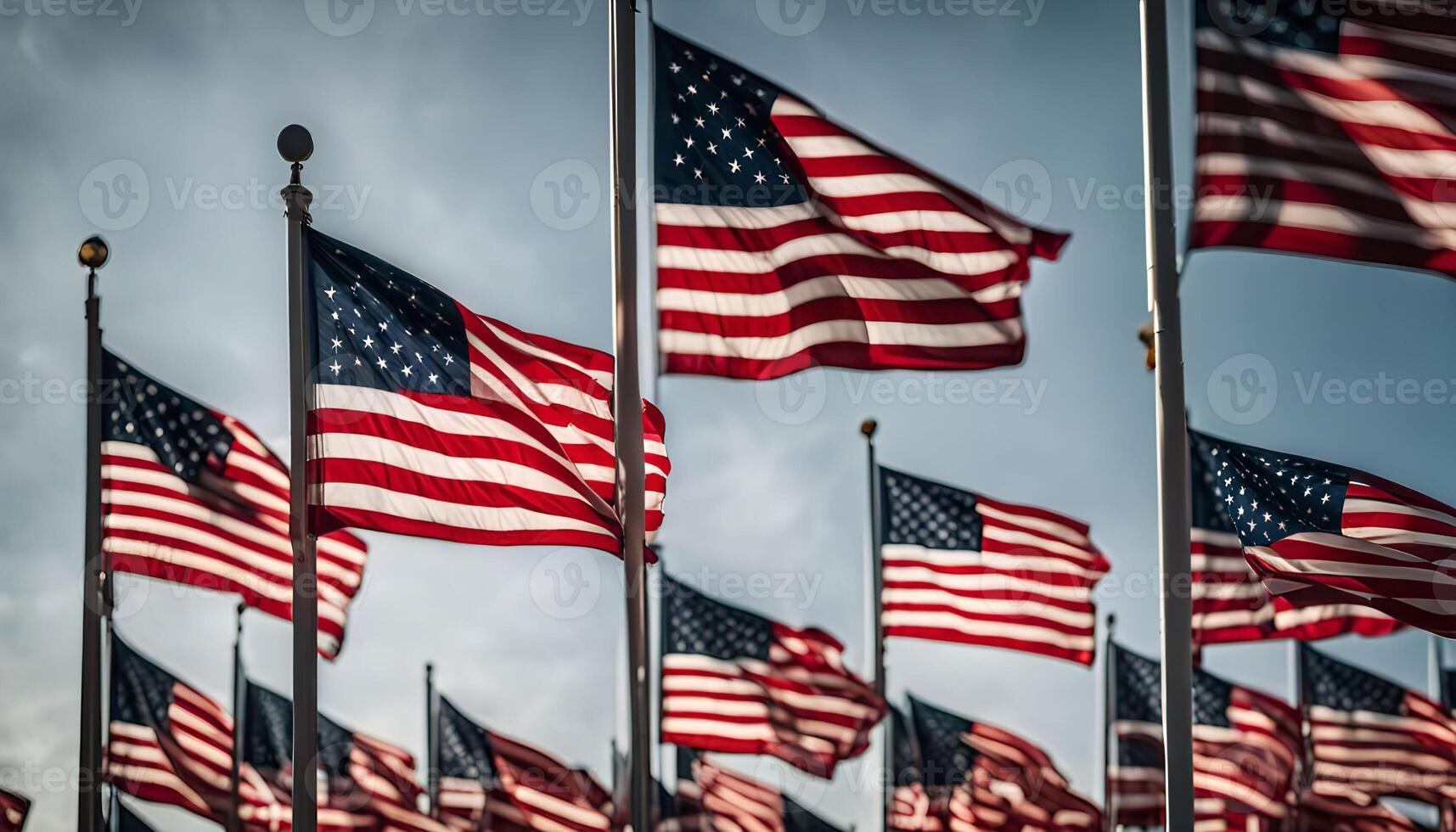 American Flags Waving in the Wind photo