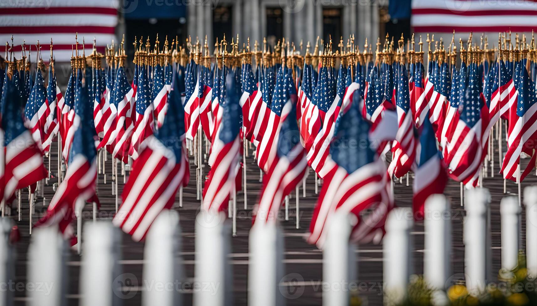 American Flags Waving in the Wind photo