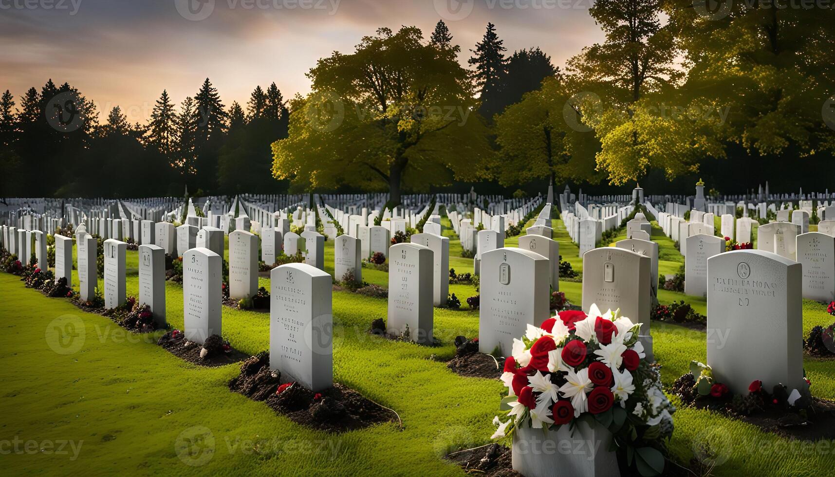 Memorial Cemetery at Sunset photo