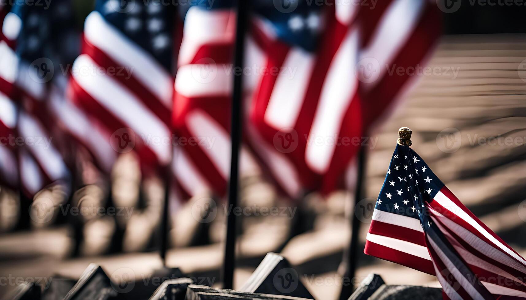 American Flags in a Row photo