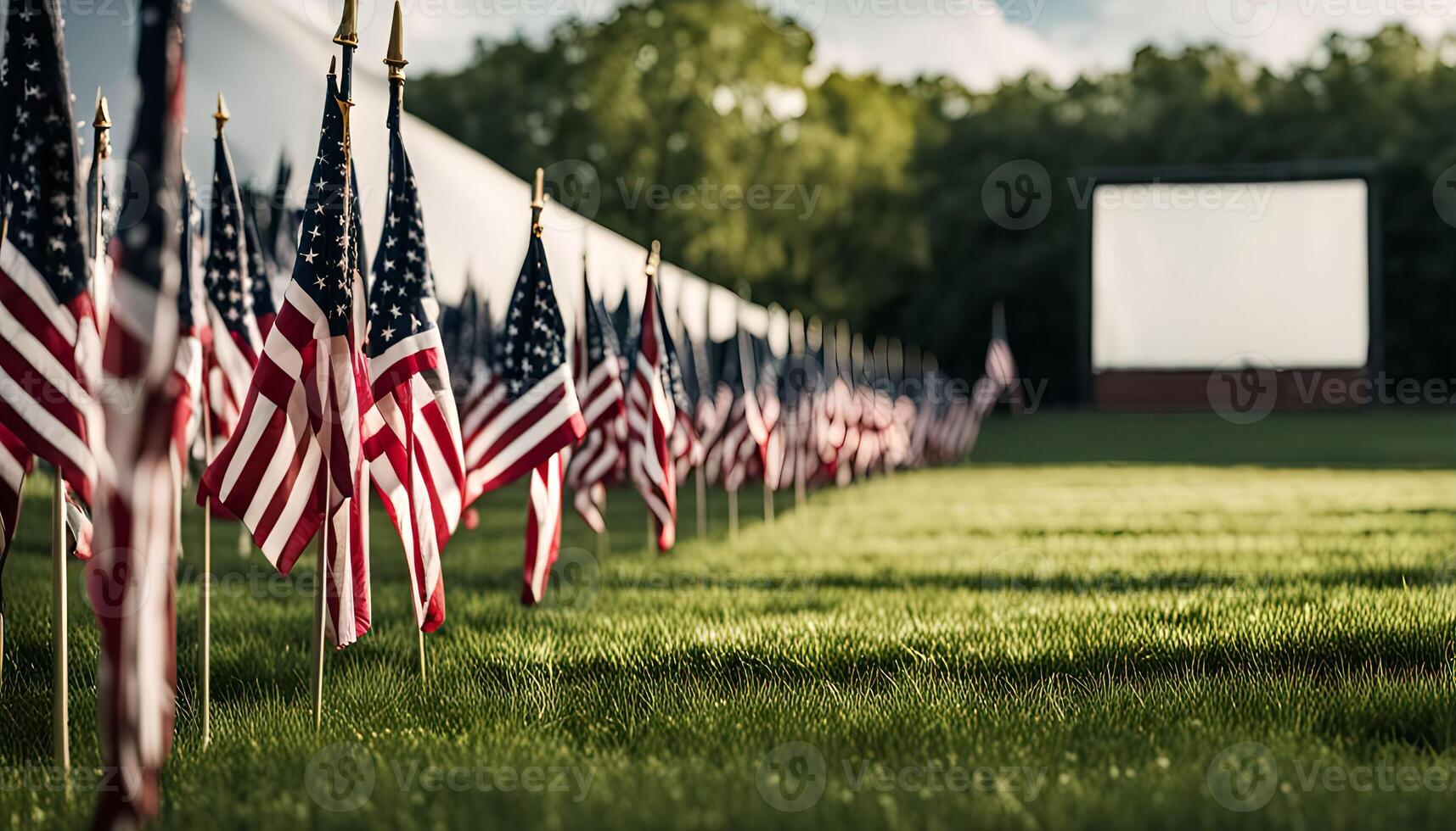American Flags in a Line photo