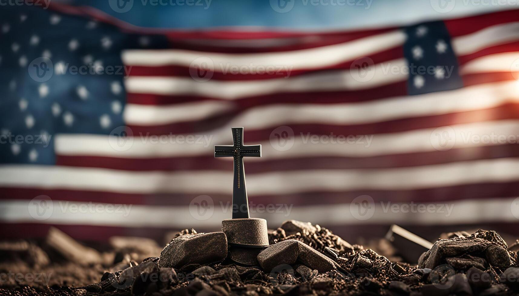 Cross and American Flag - A Symbol of Sacrifice and Remembrance photo