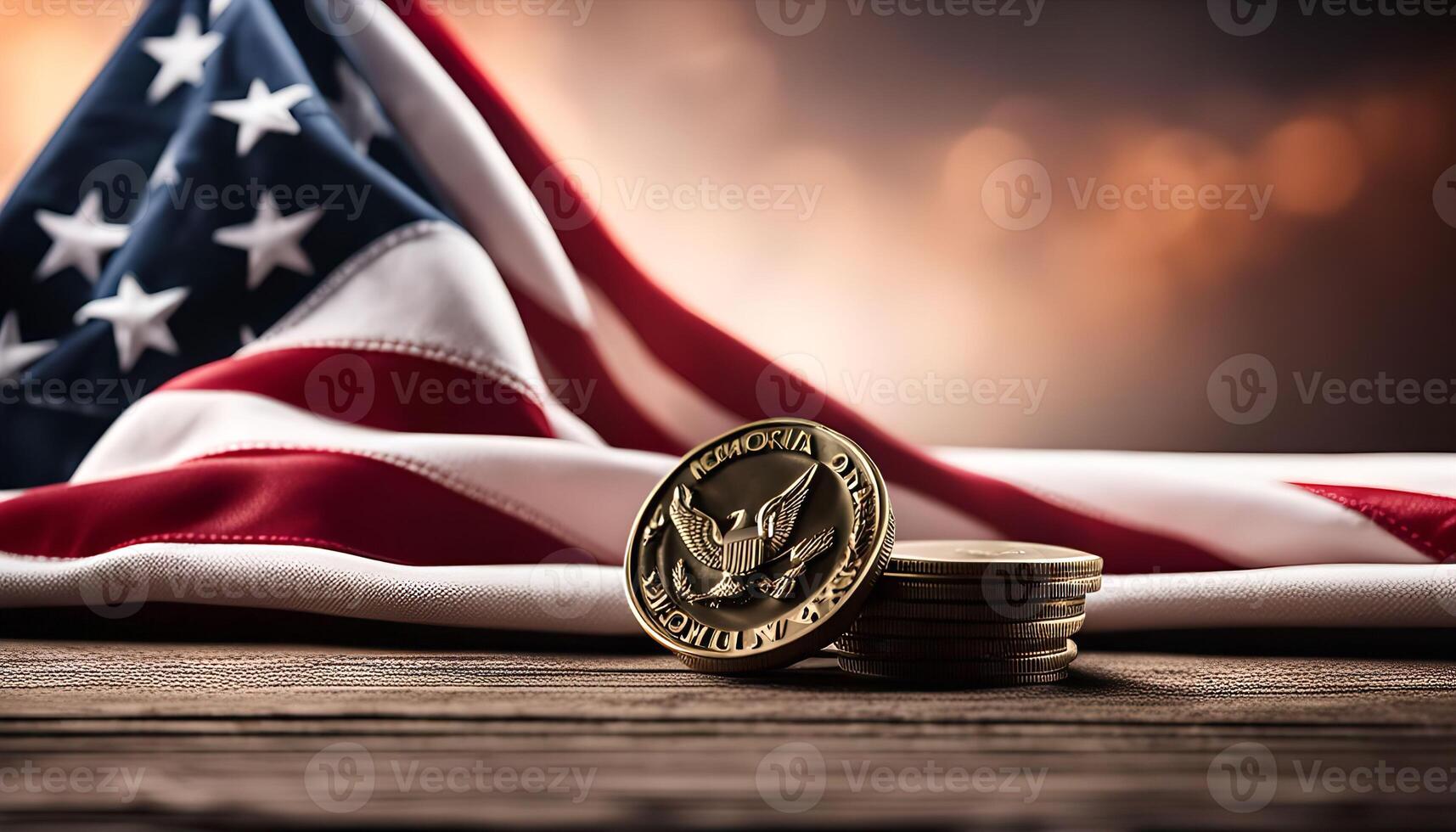 American Flag with Commemorative Coins photo