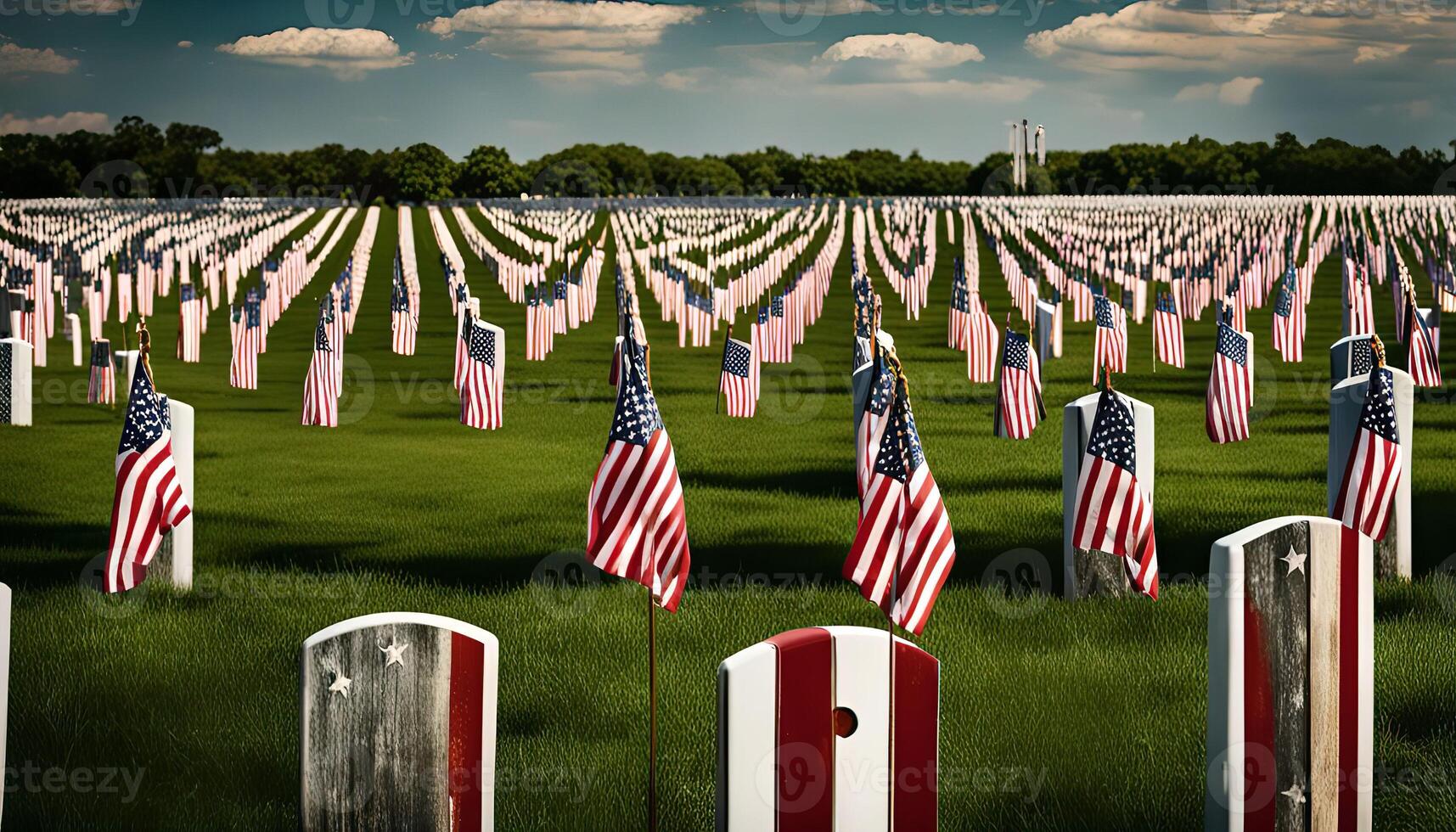 American Flags at a Cemetery photo