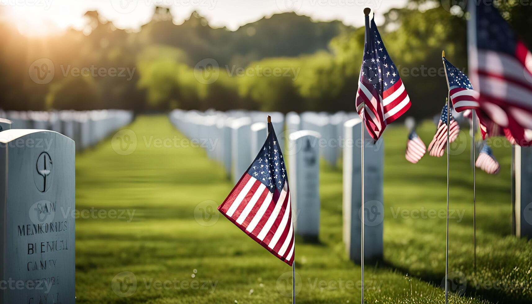 American Flags at a Cemetery photo