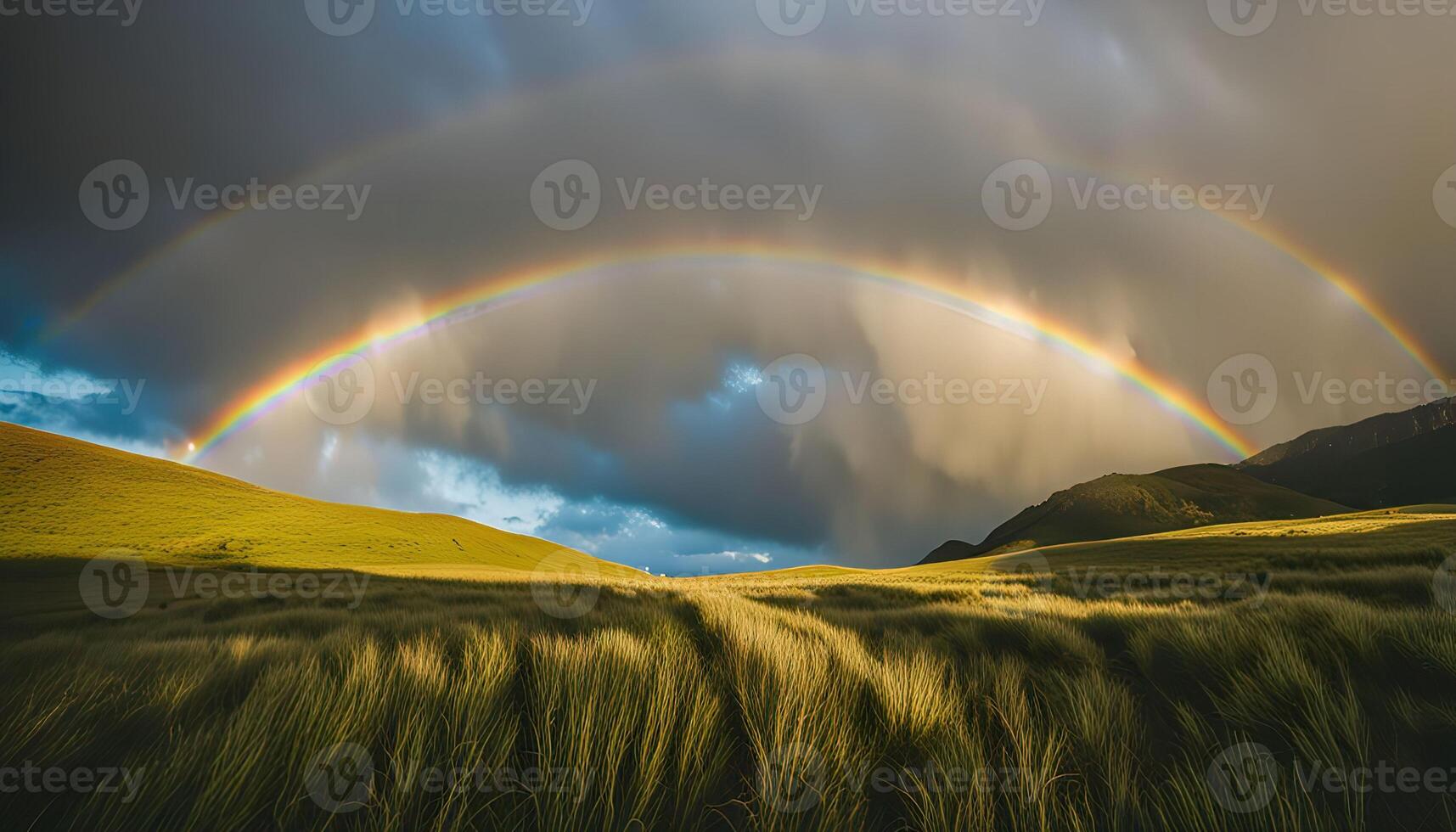 Double Rainbow Over Grassy Field photo