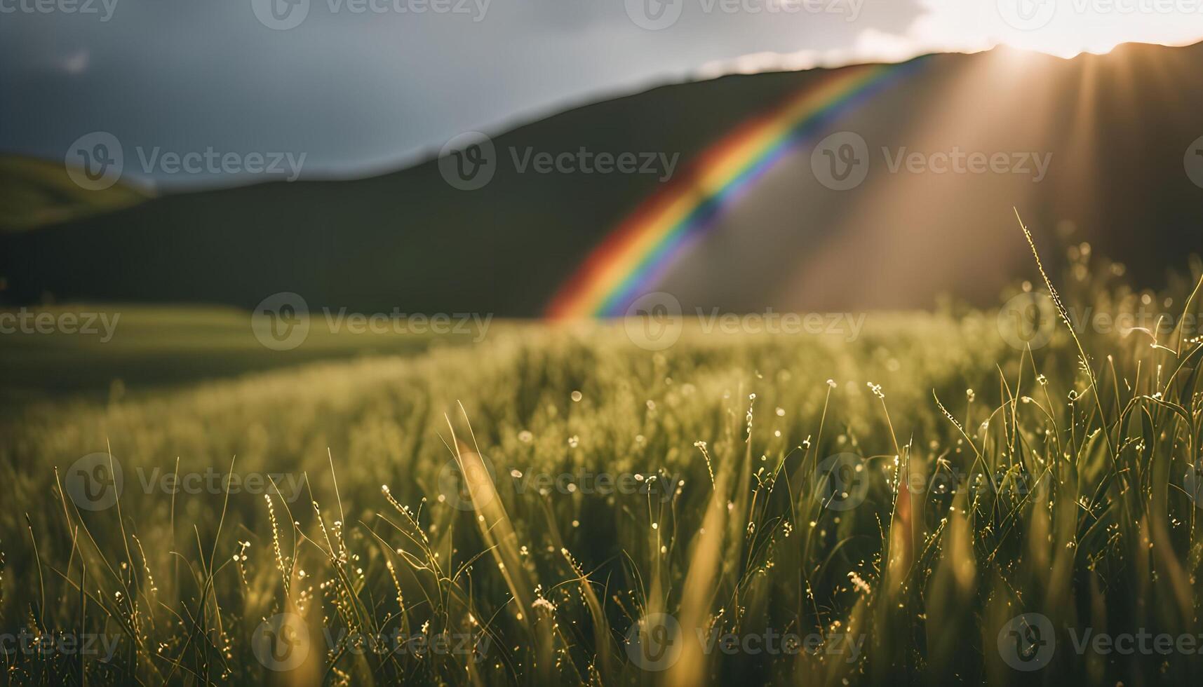 Rainbow Over Grassy Meadow photo