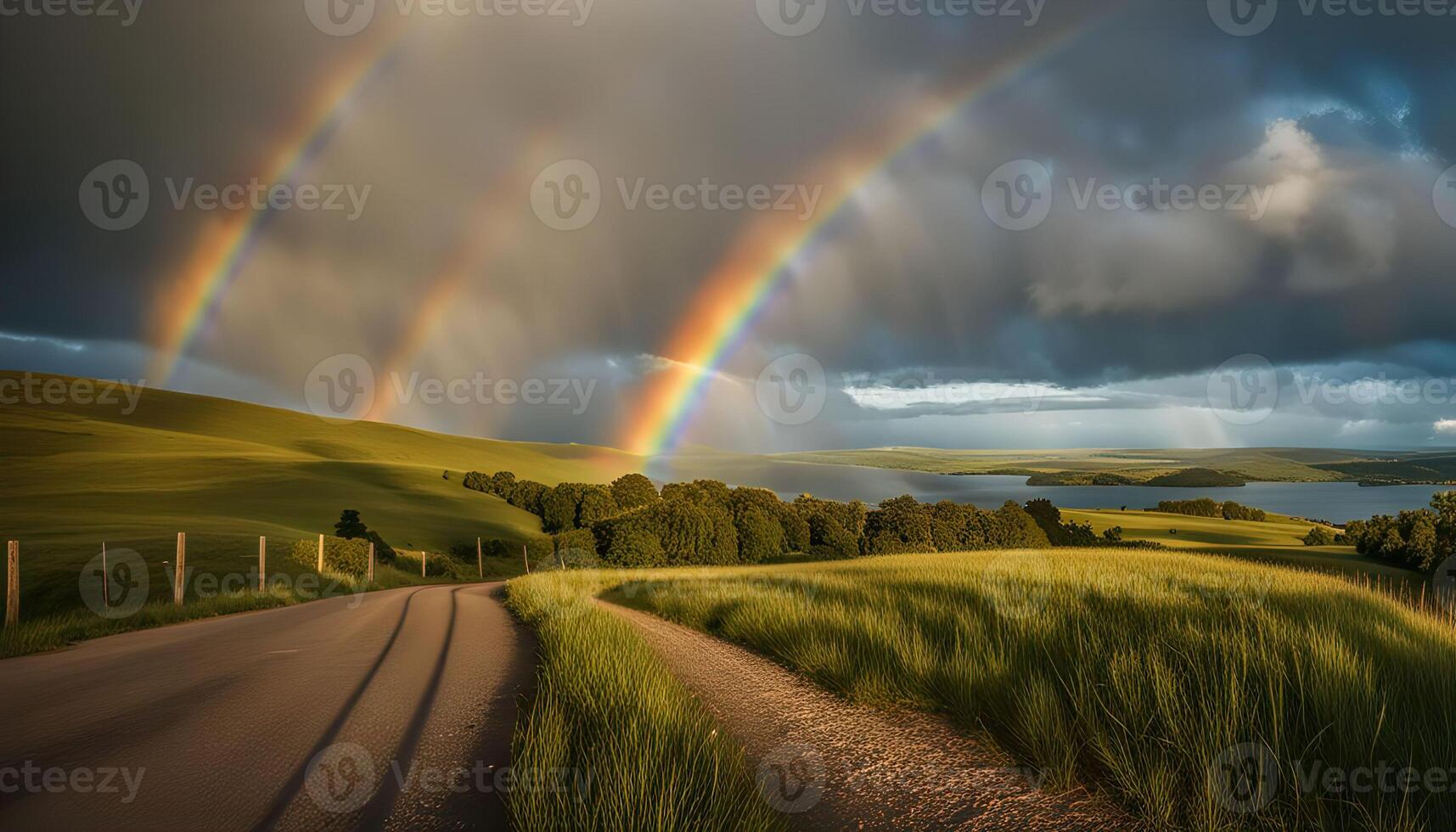Double Rainbow Over Rolling Hills photo