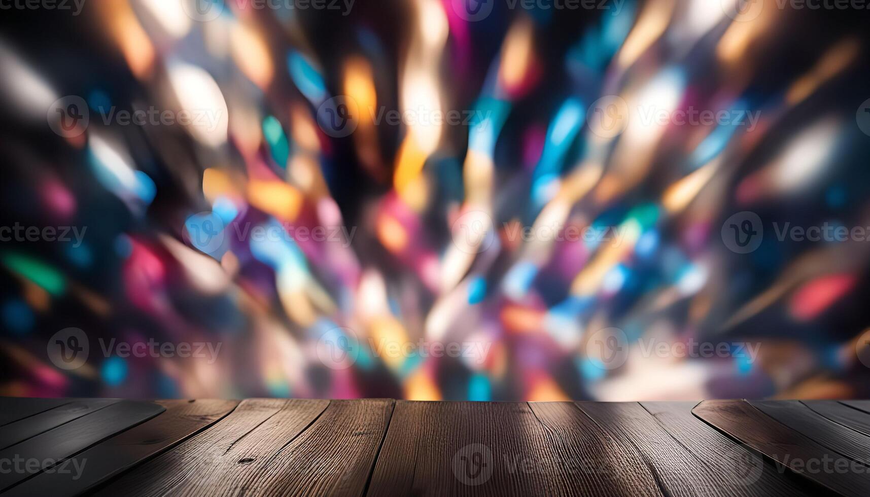 Abstract Bokeh Background with Wooden Surface photo