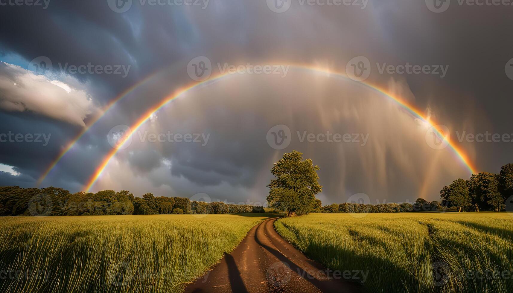 Double Rainbow Over a Country Road photo