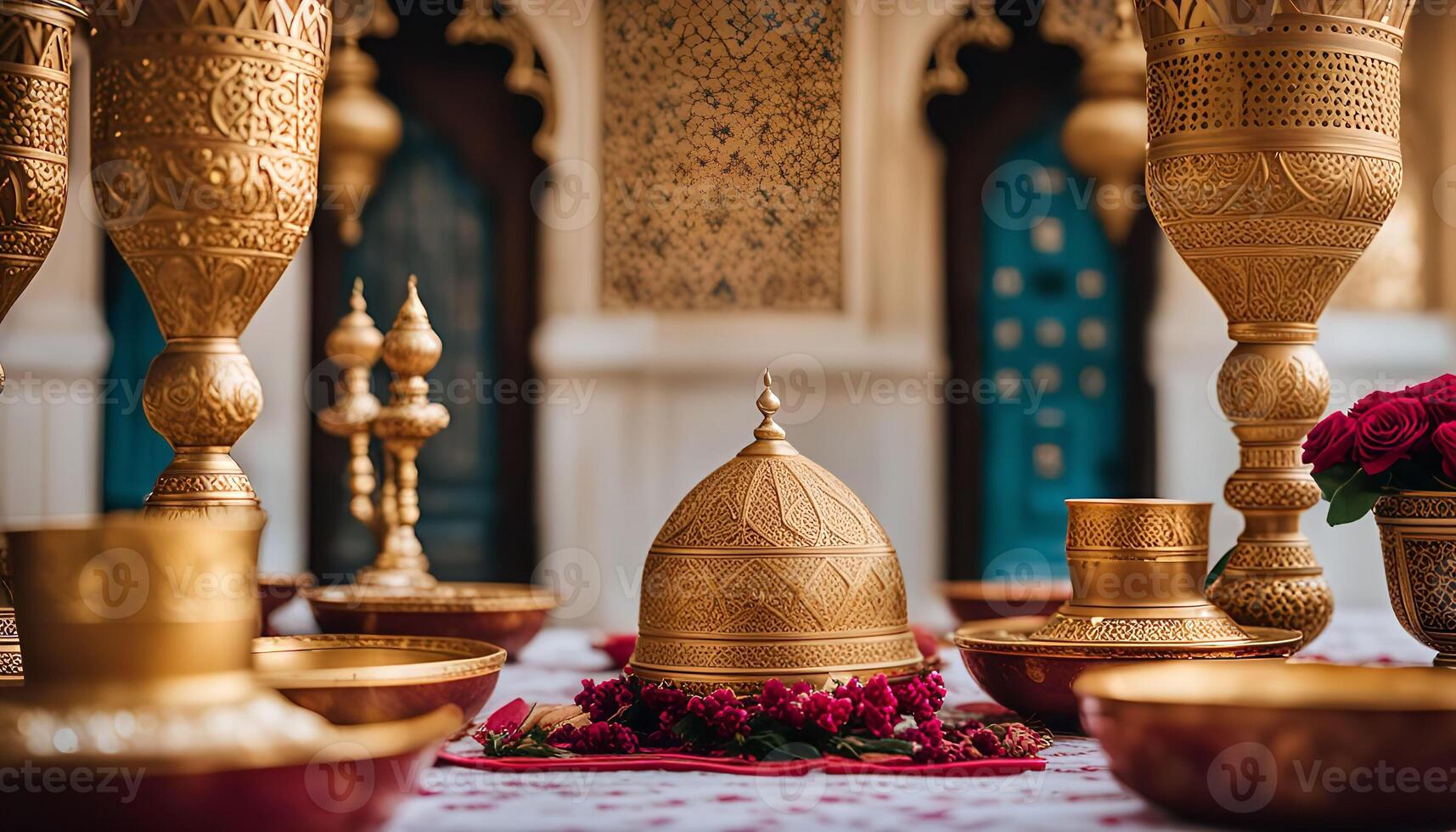 Golden Ornate Vessels Set in a Palace Setting photo