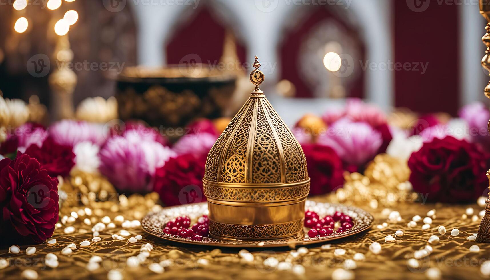 Ornate Golden Incense Burner with Flowers photo