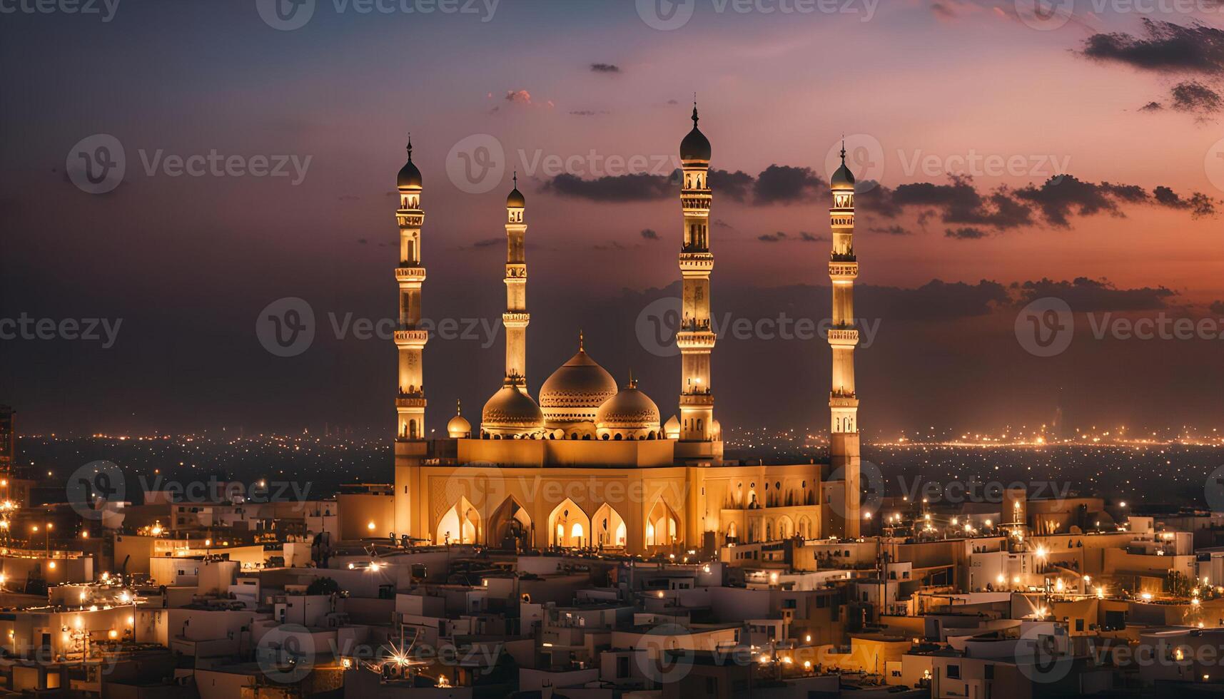 Illuminated Mosque at Sunset photo