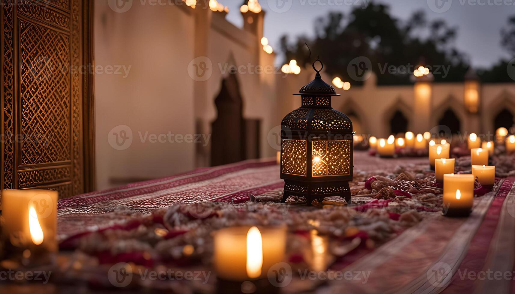 Candles on a Table with Lantern in an Arabian Courtyard photo