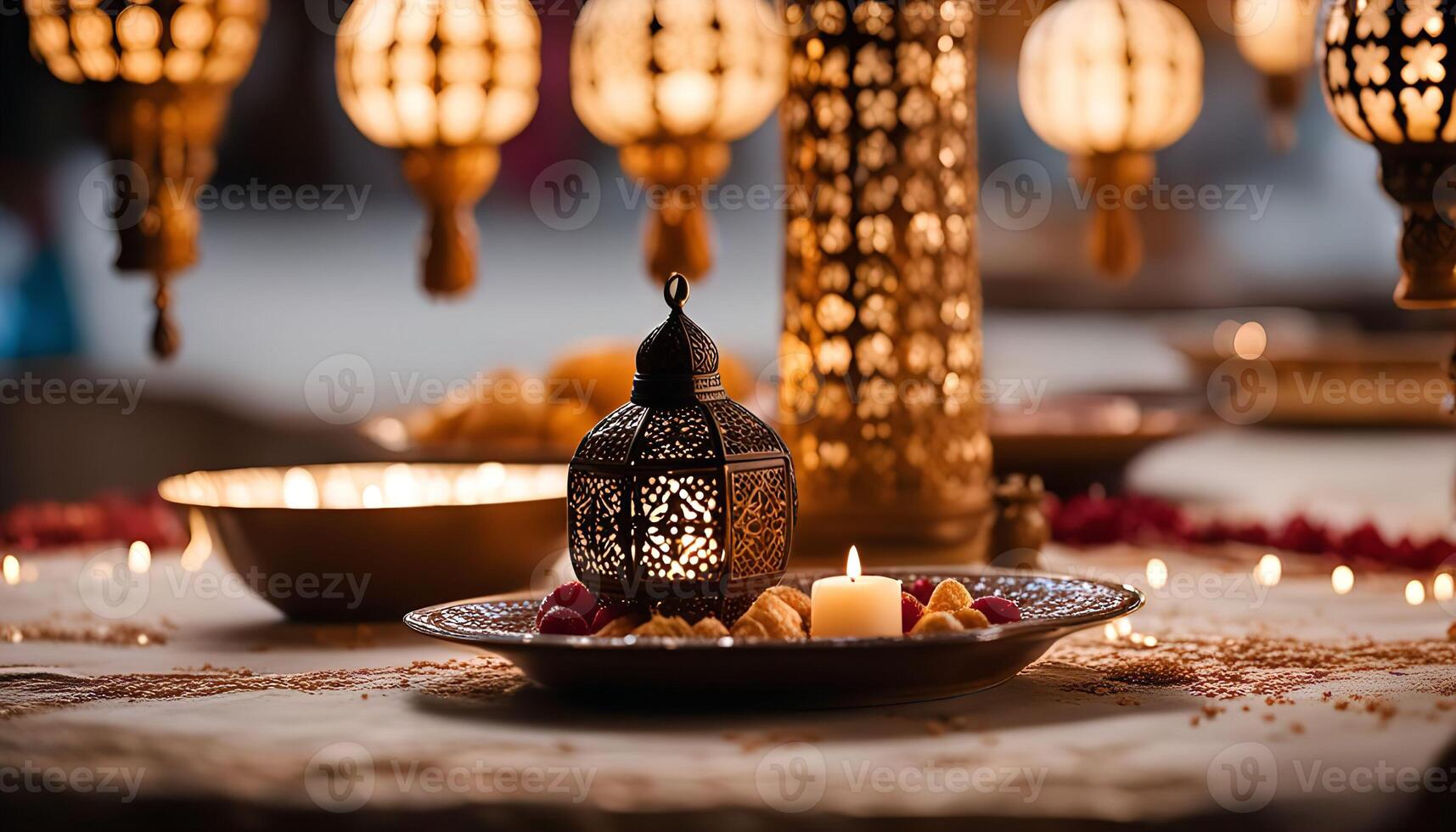 Ornate Lanterns and Candlelight on a Table Setting photo