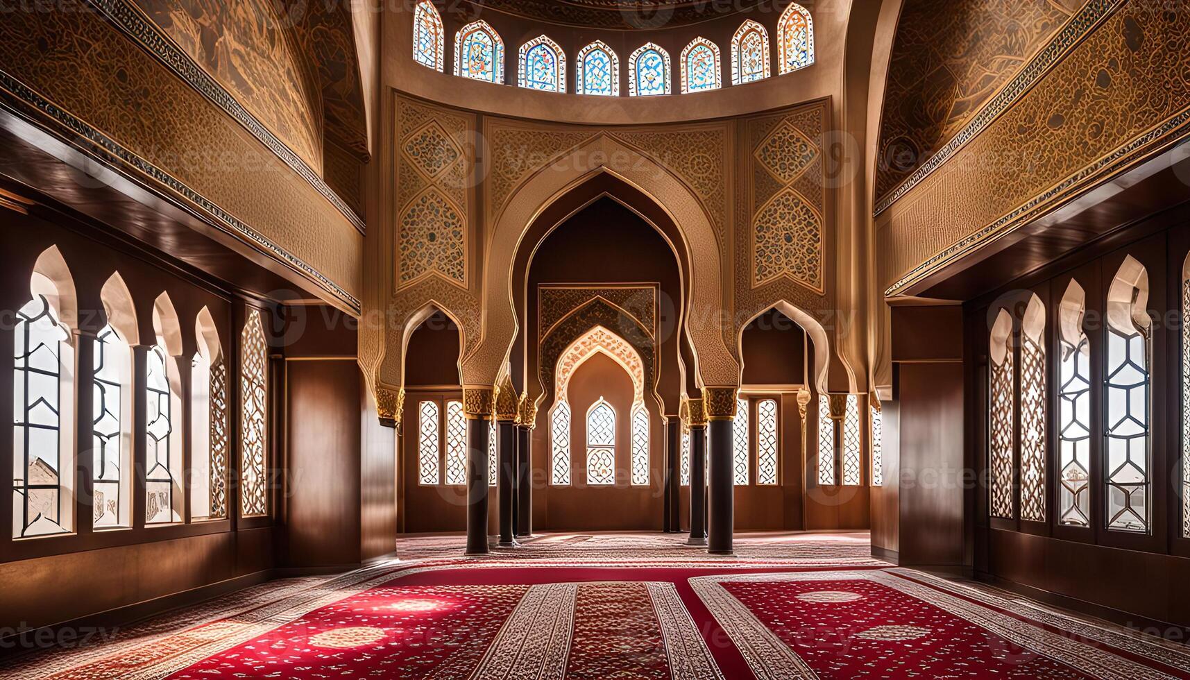 Islamic Mosque Interior with Stained Glass Windows photo