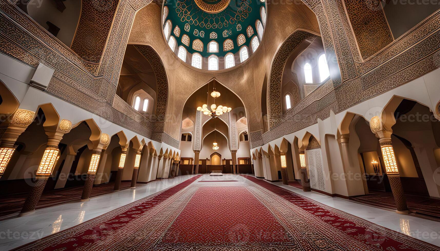 Interior of a Mosque with Detailed Arches and Ornate Decor photo