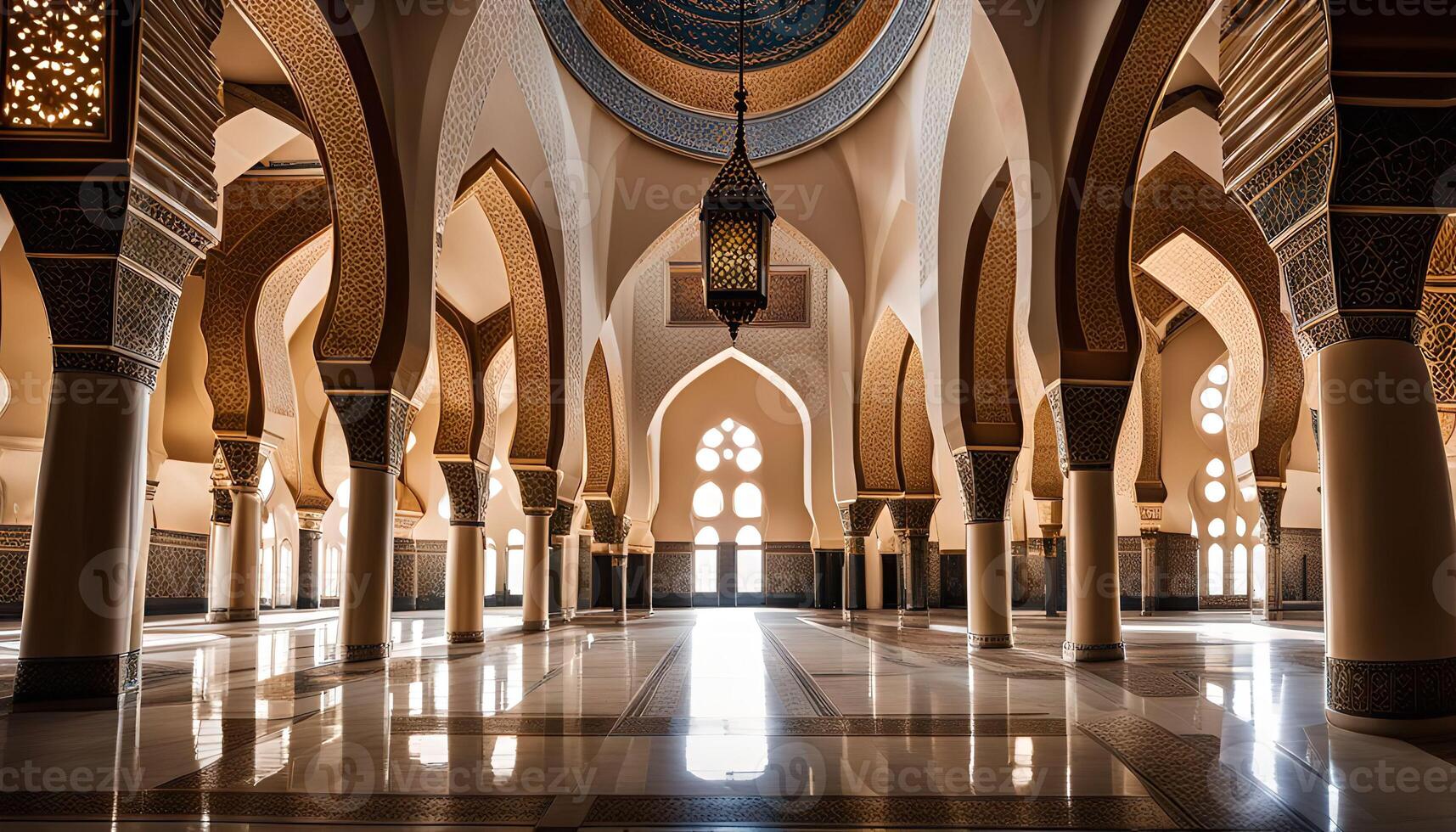 Interior of a Mosque with Ornate Columns and Arches photo
