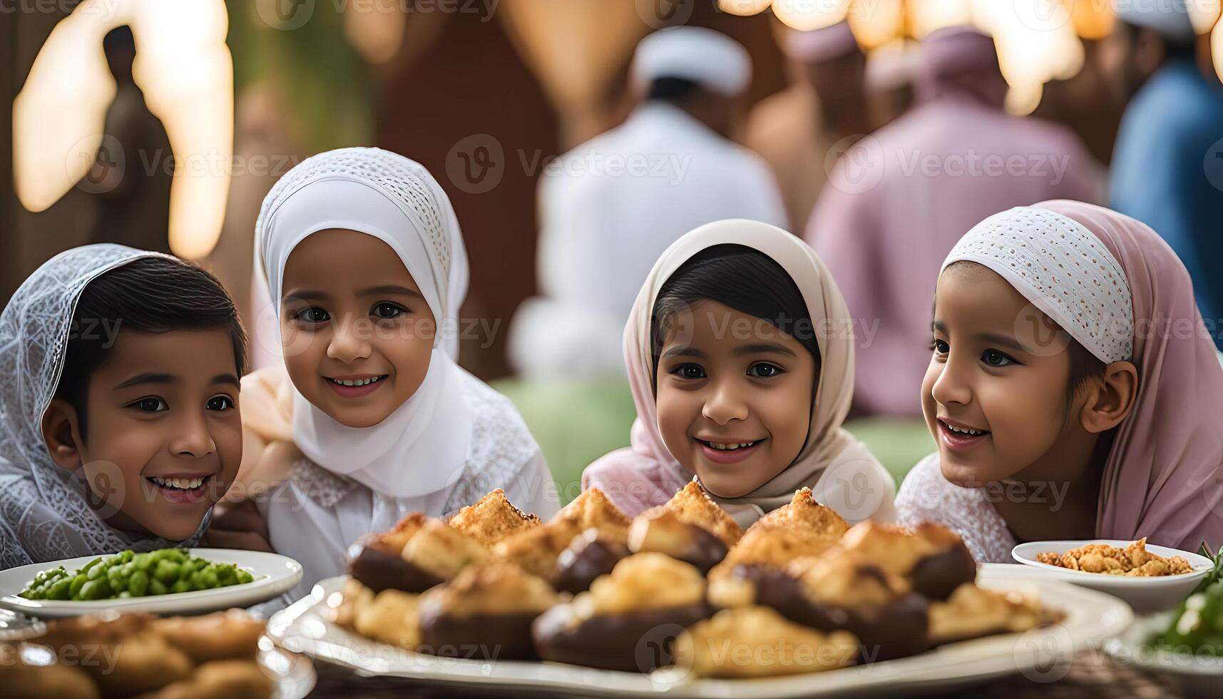 Happy Children Enjoying Iftar Meal photo