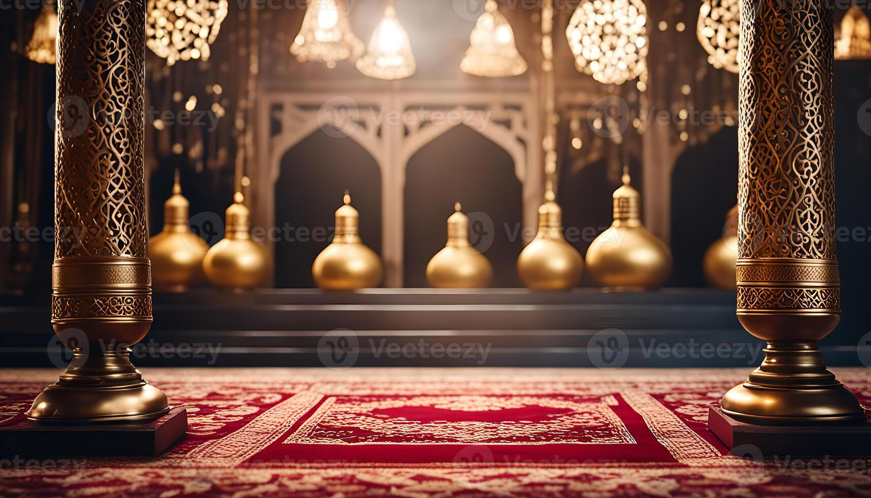 Ornate Golden Pillars in a Mosque Setting photo