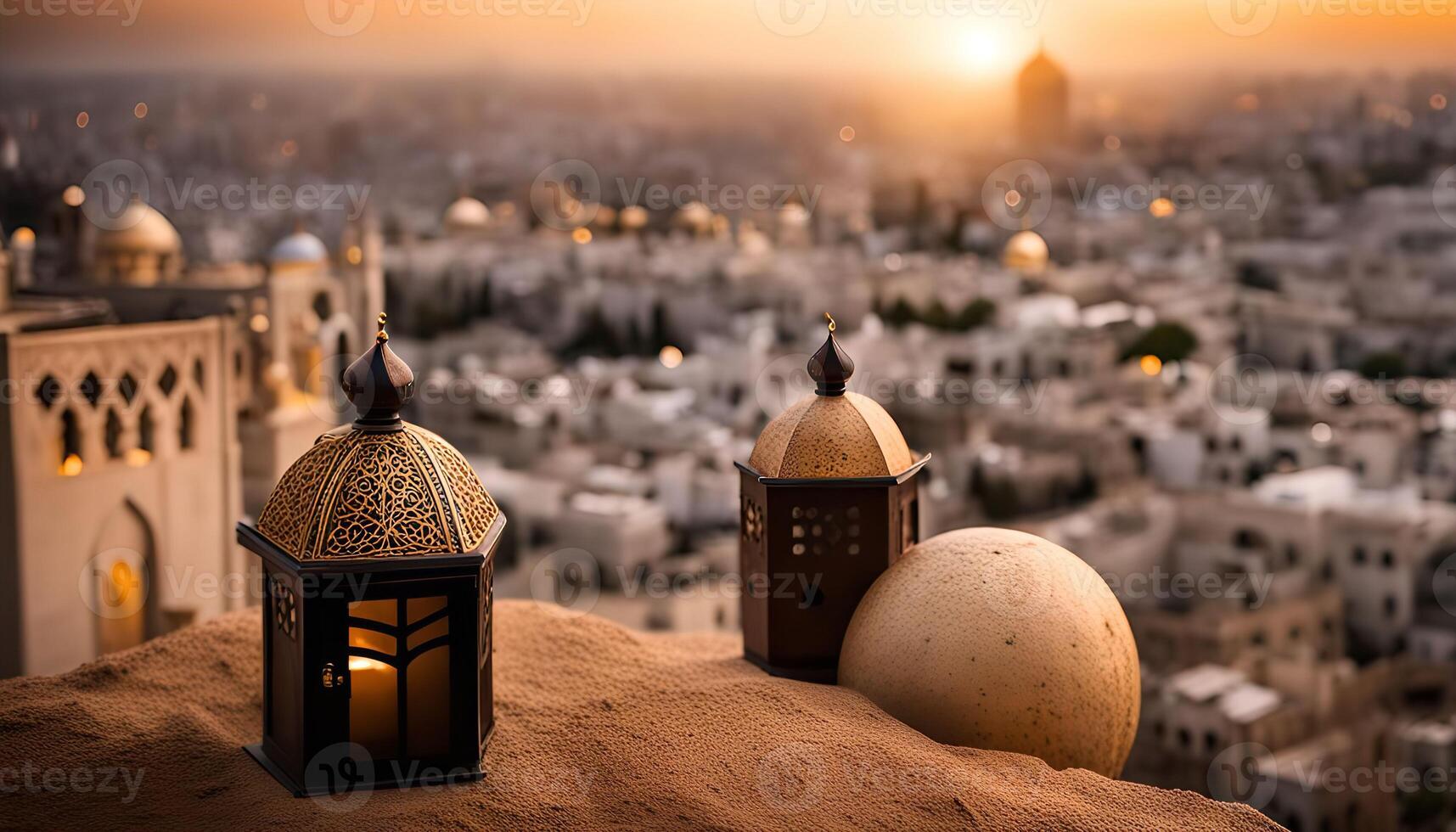 Lanterns Over Cityscape photo