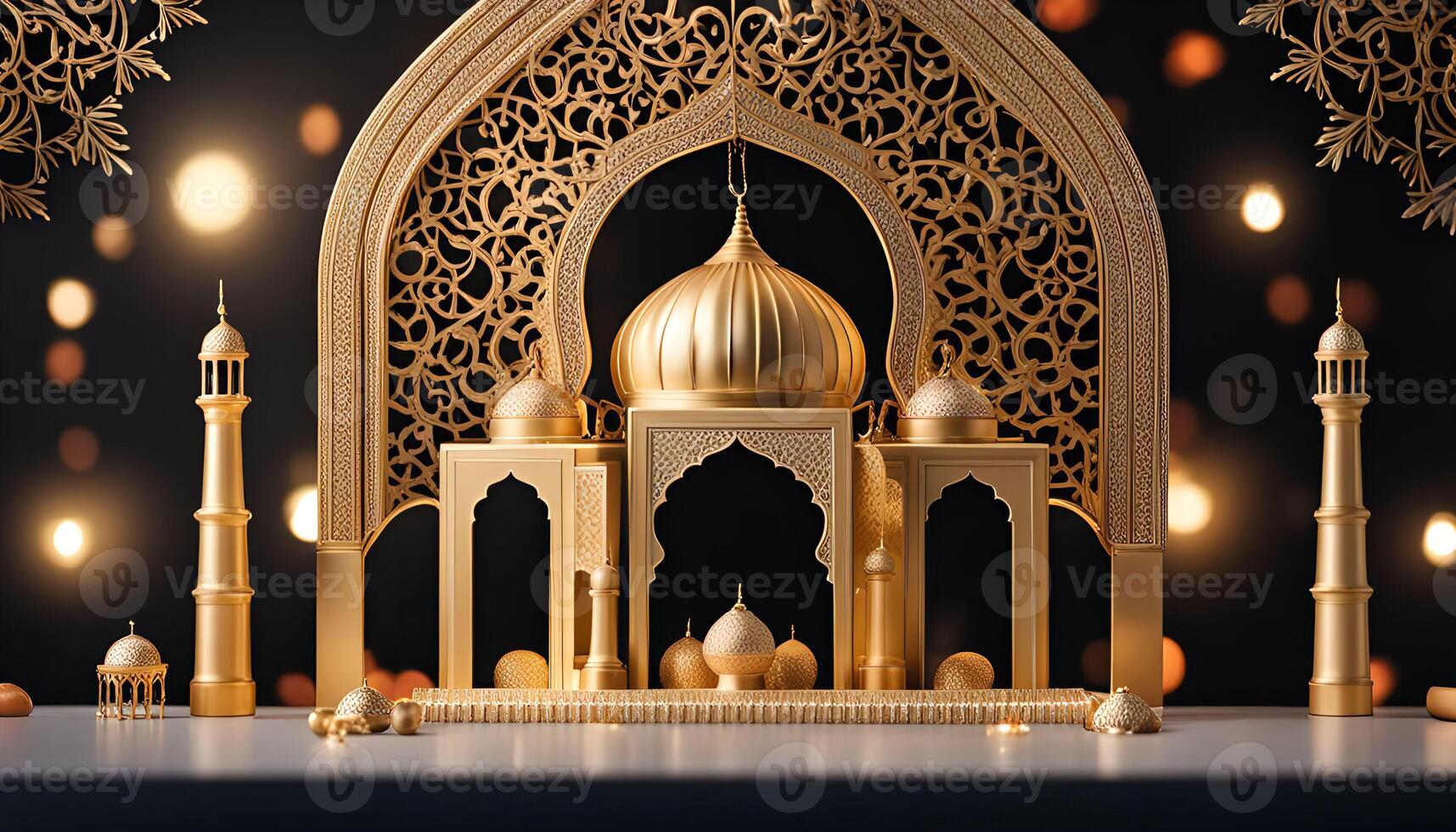 Golden Mosque Model with Intricate Detail photo
