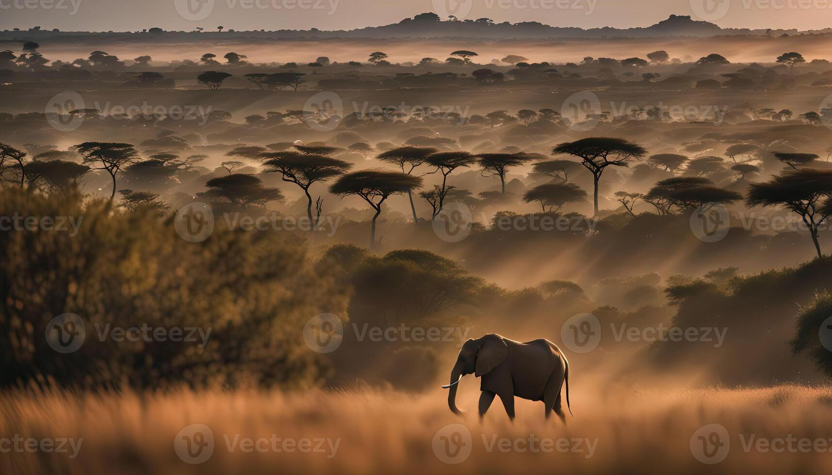 Elephant in the African Savanna at Sunrise photo