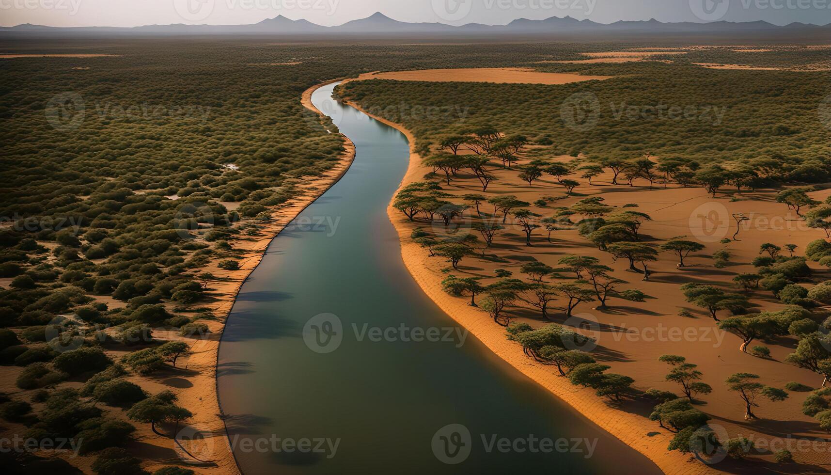 Aerial View of a River Winding Through a Dry Landscape photo