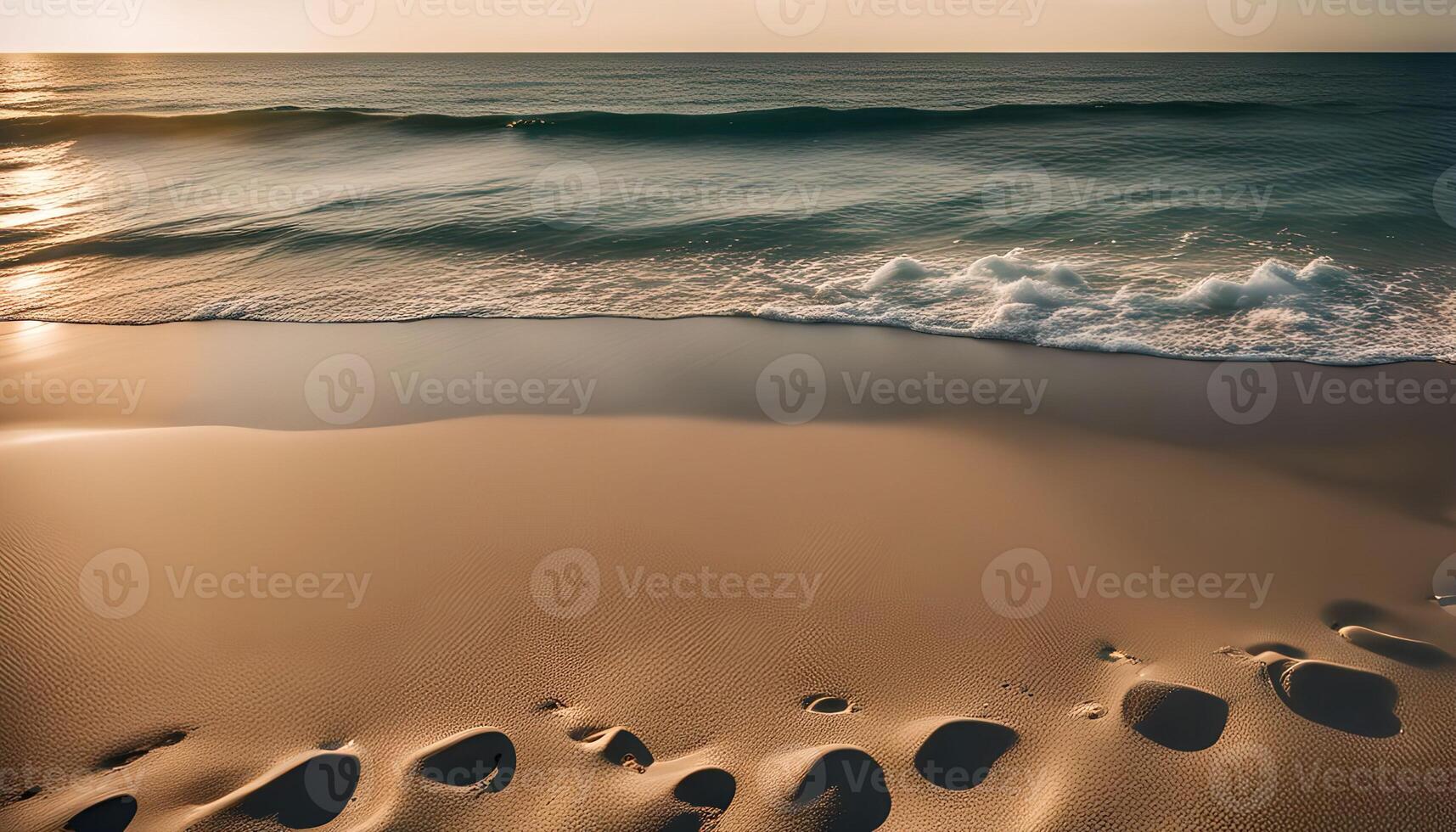 Footprints on the Beach at Sunset photo