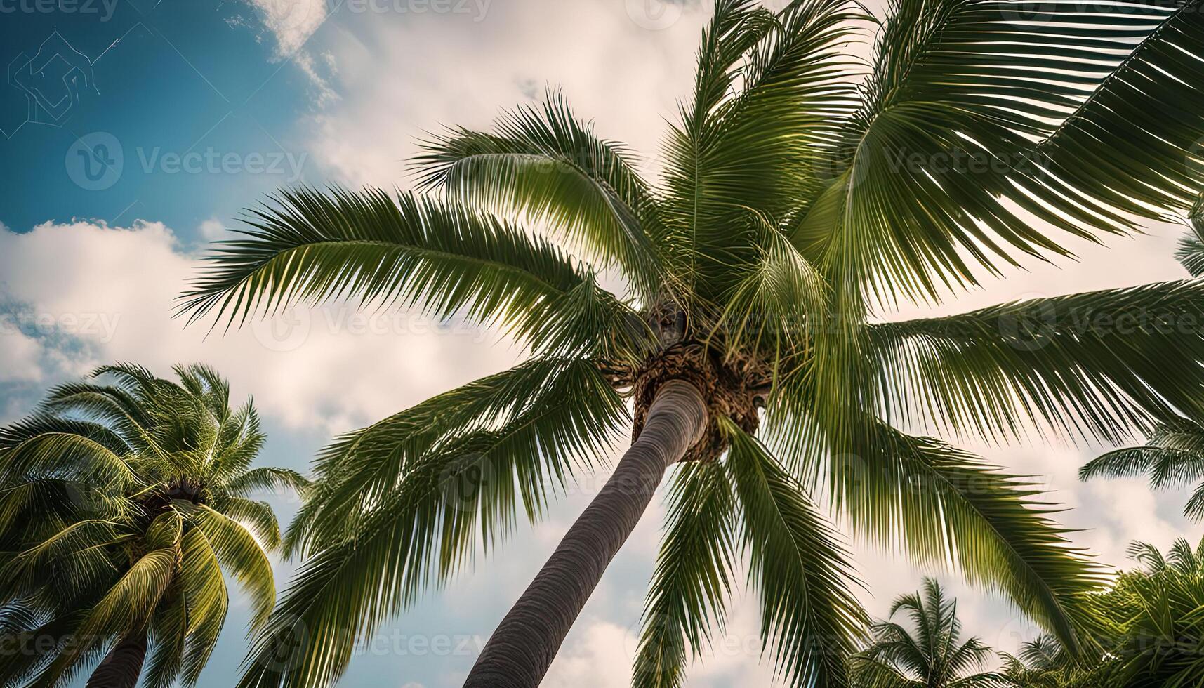 Palm Tree Canopy Against a Blue Sky photo