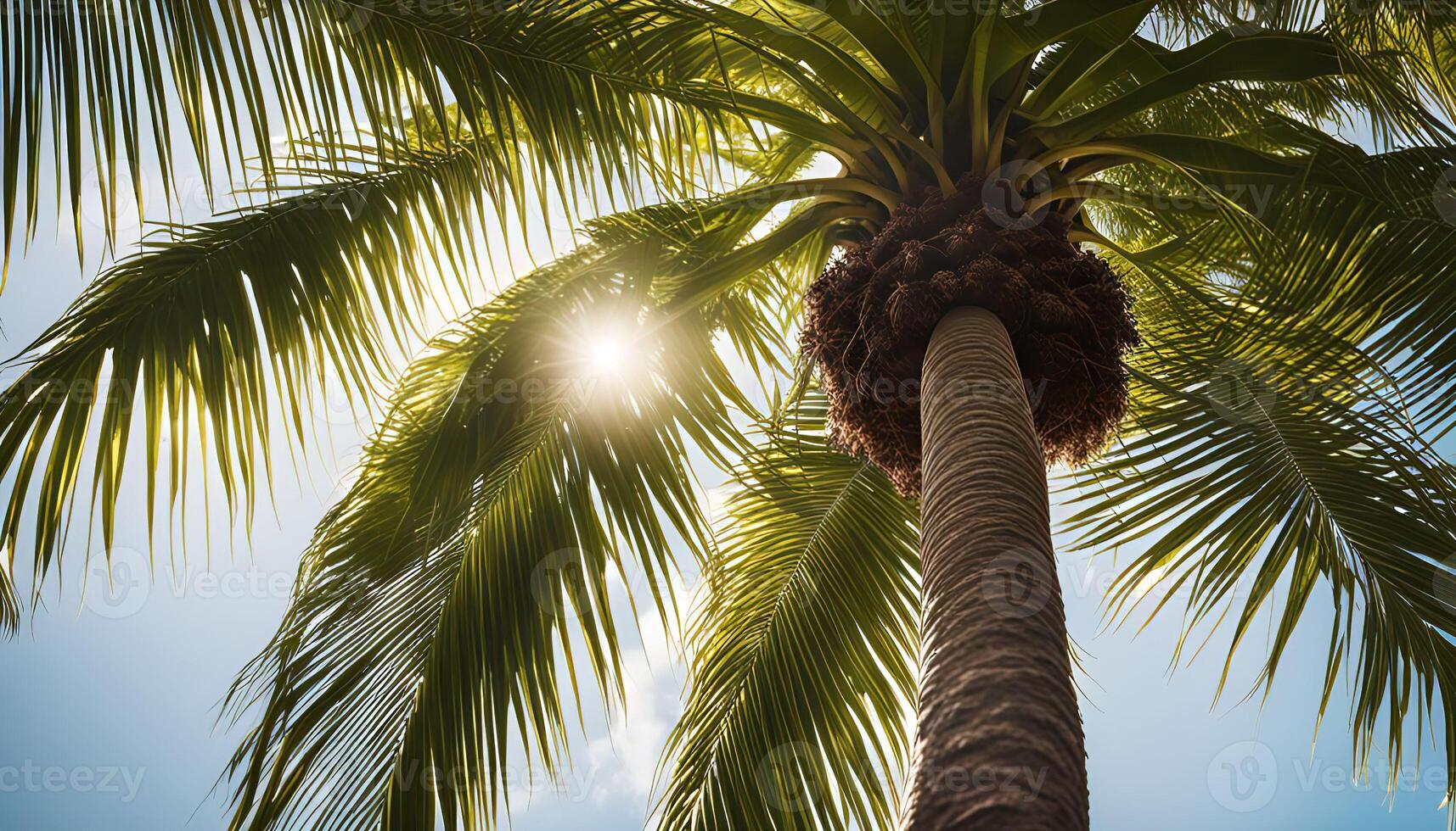 Palm Tree Silhouette Against Sunlit Sky photo