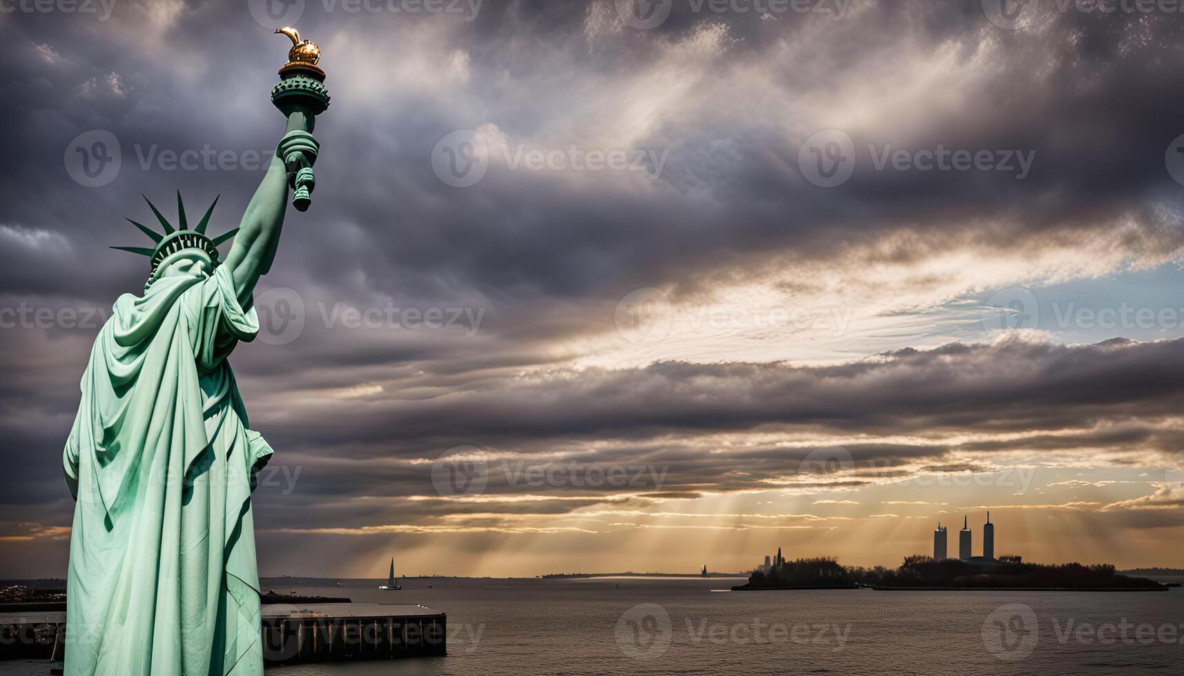 Statue of Liberty with a Dramatic Cloudy Sky photo