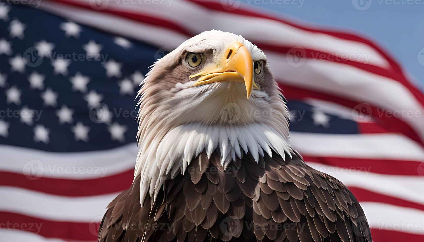 American Bald Eagle with a Flag Background photo