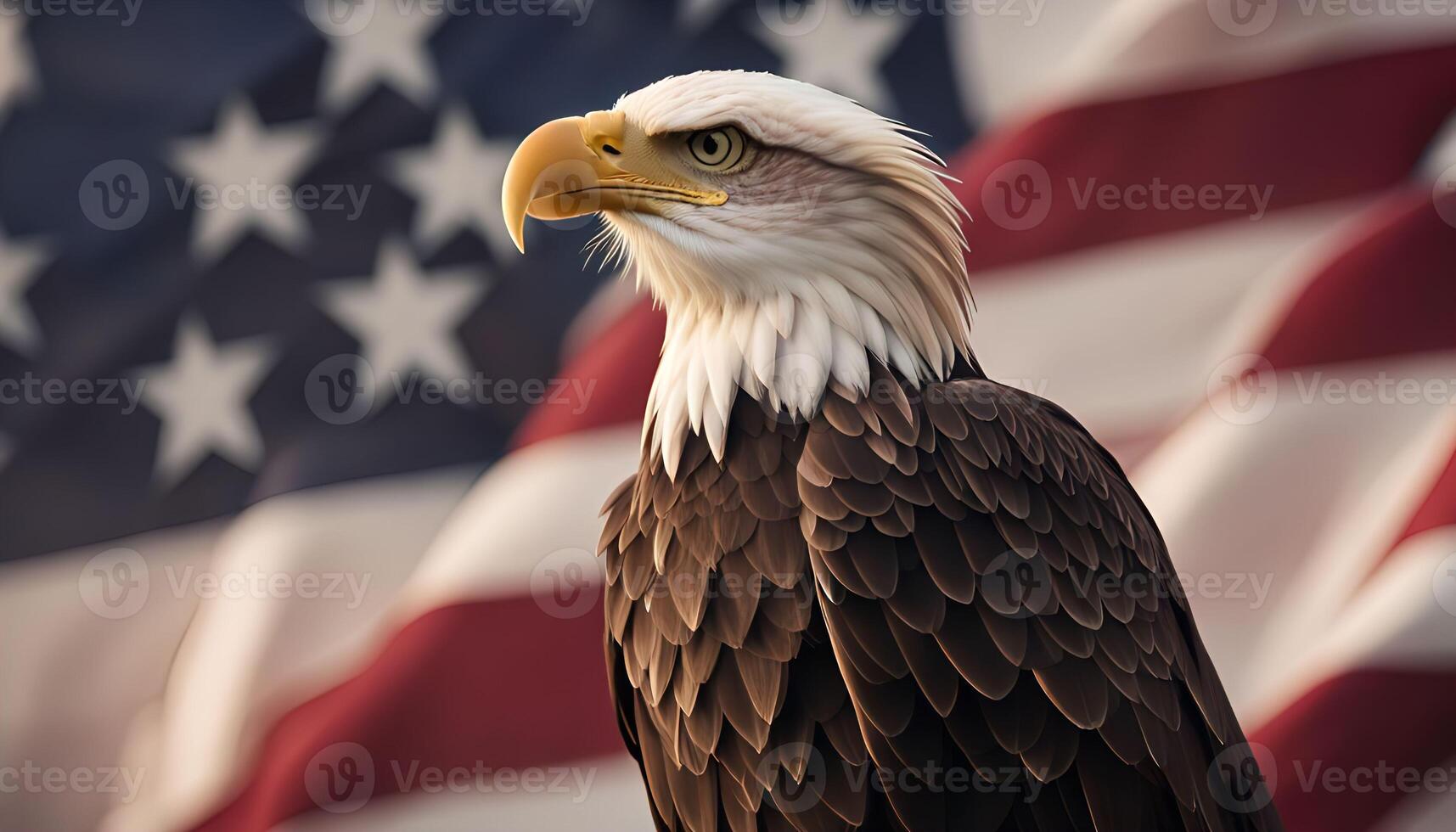 Bald Eagle with American Flag Background photo