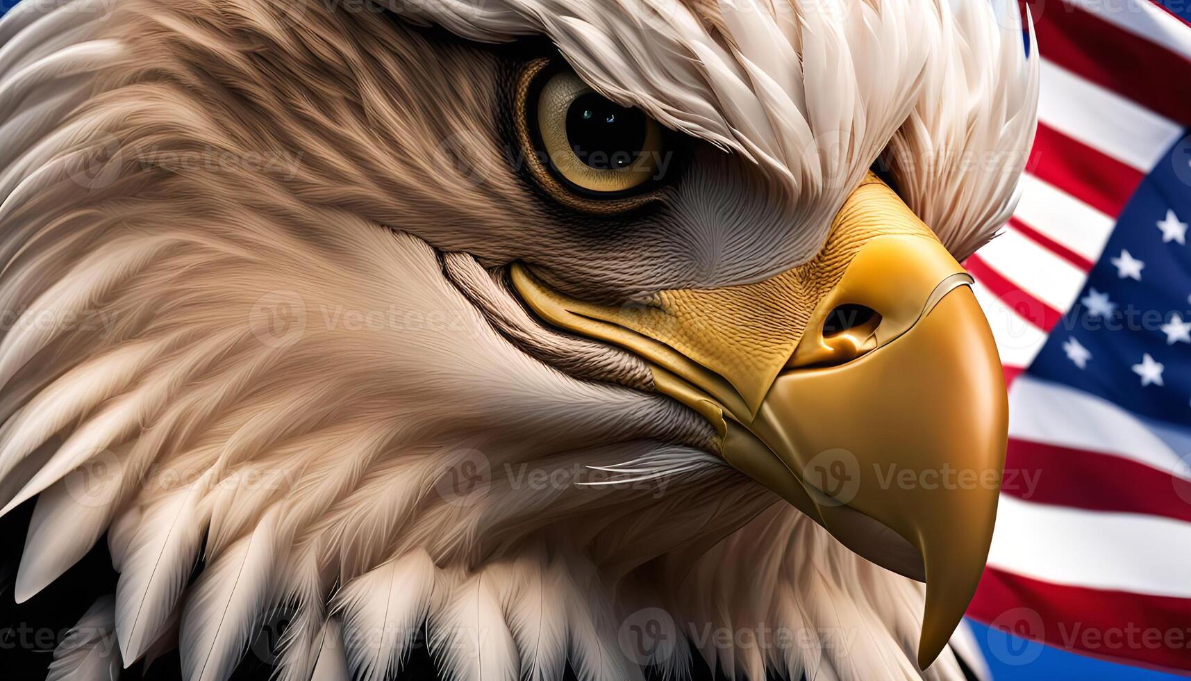 Closeup of Bald Eagle with American Flag Background photo