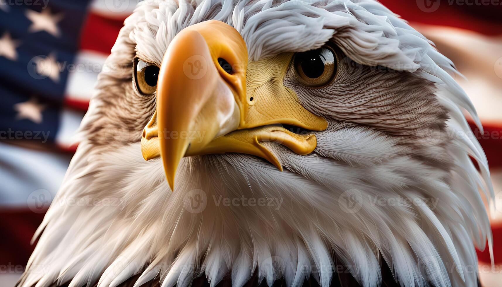Bald Eagle Close Up with American Flag in Background photo