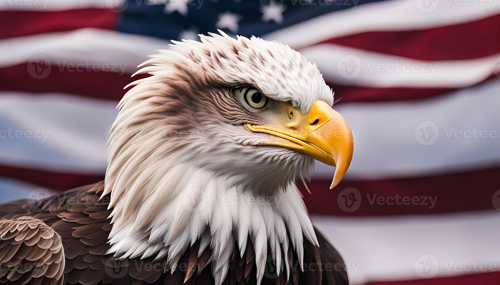 Bald Eagle With American Flag Background photo