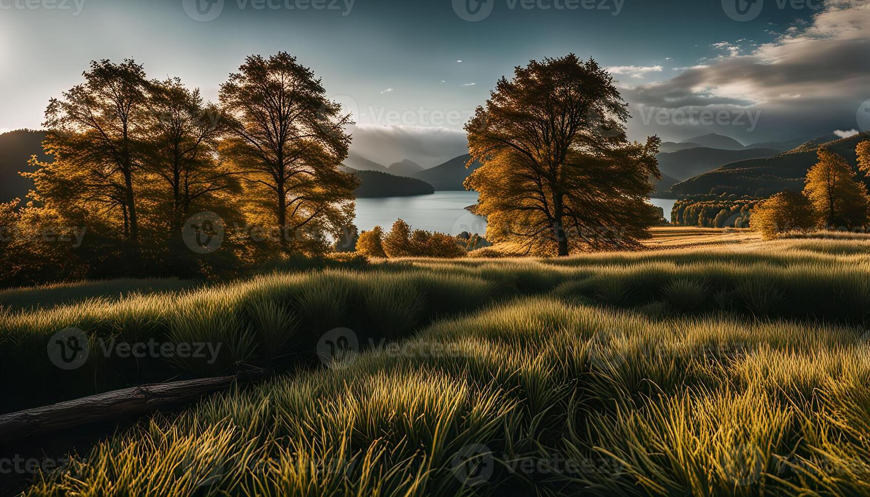 Serene Mountain Lake Sunset photo