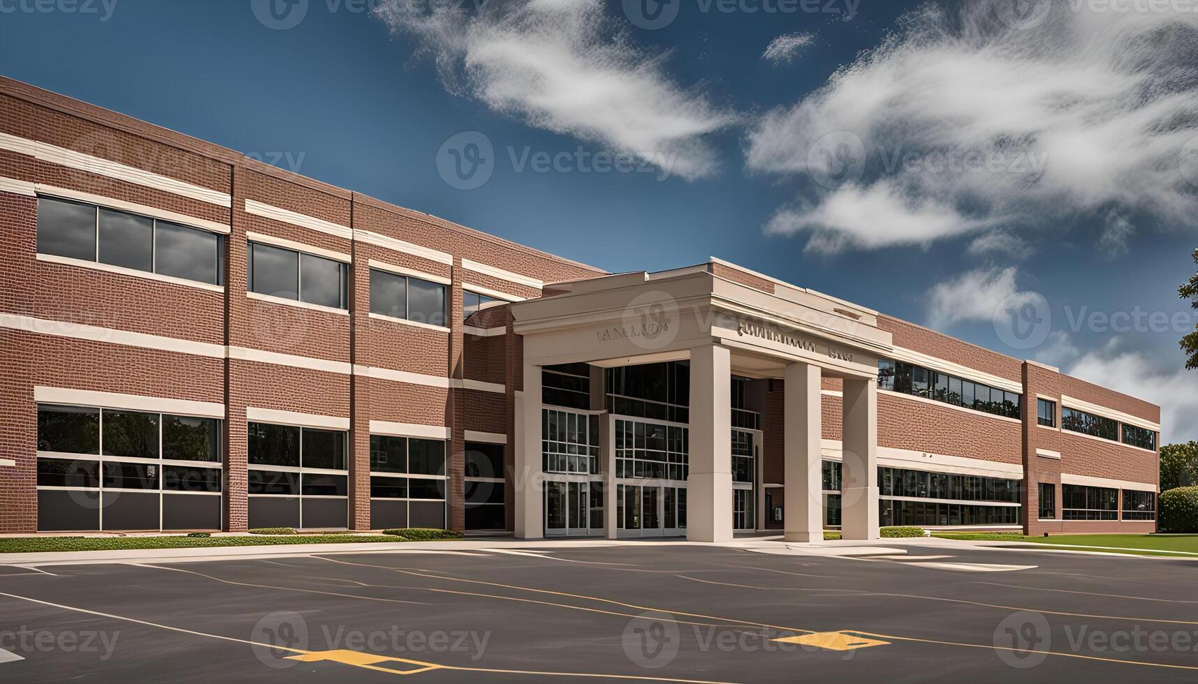 Modern Brick Building with Columns photo