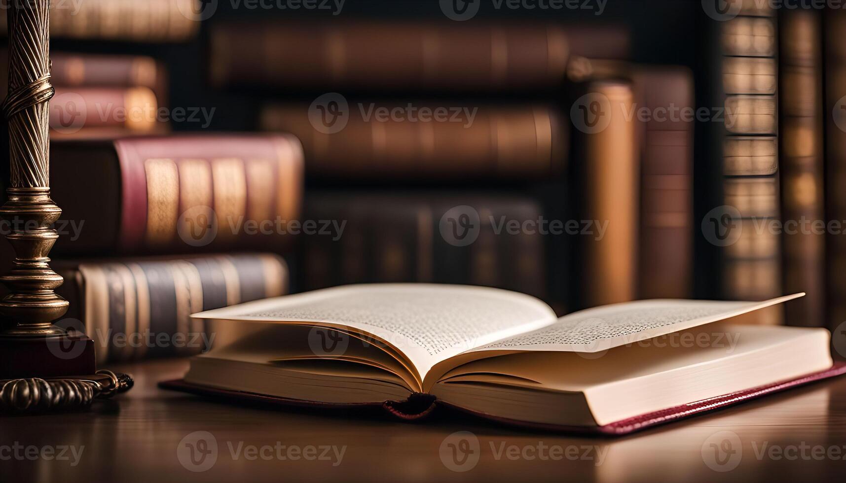 Open Book on a Table with Books in the Background photo