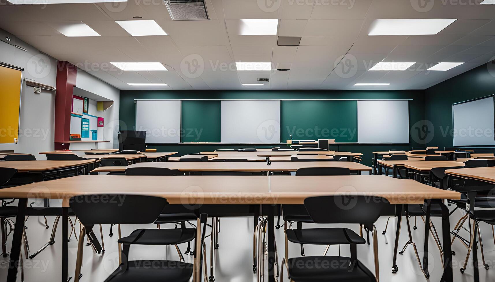 Empty Classroom desks photo