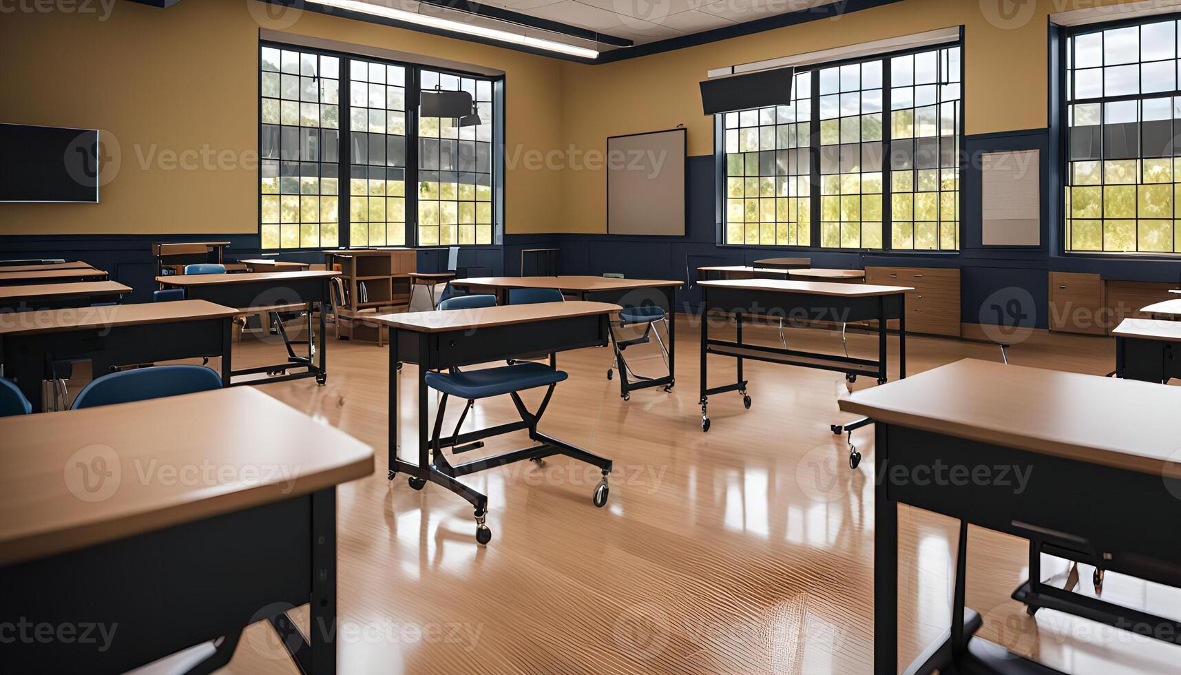 Empty Classroom desks photo